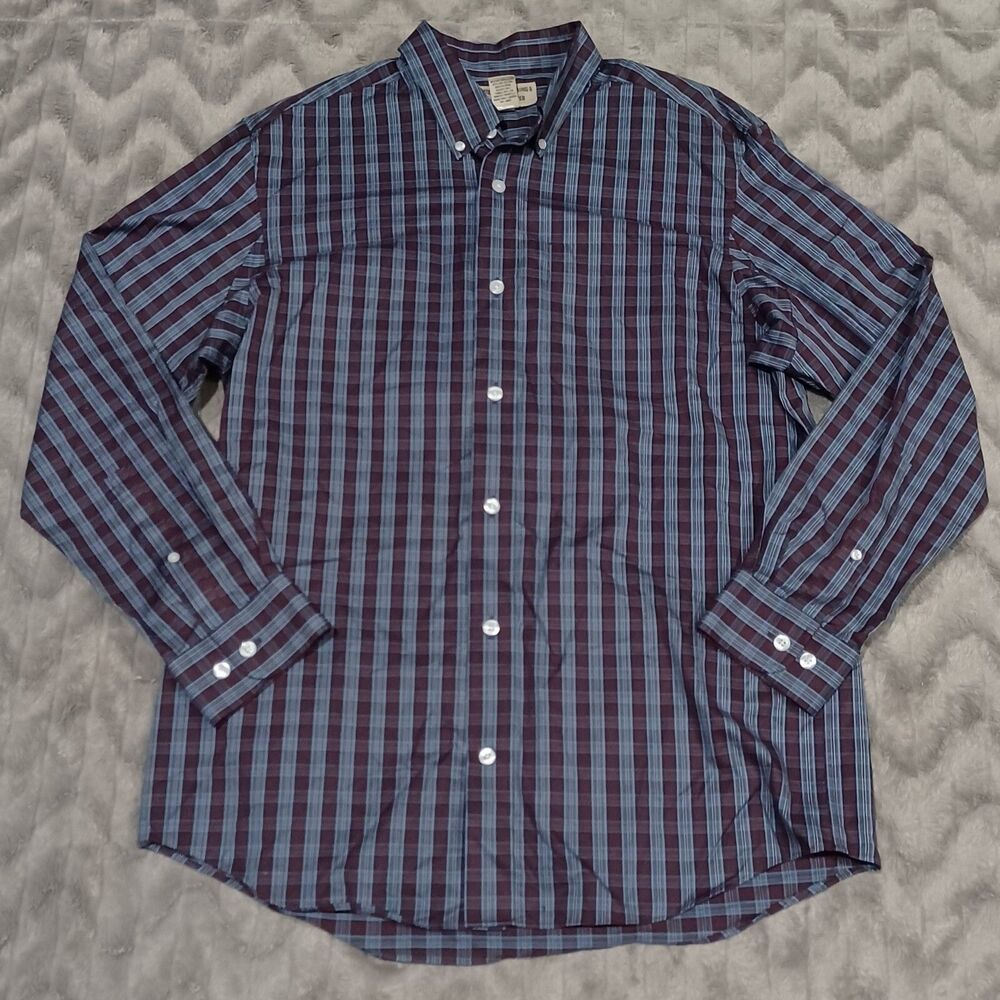 Duluth Trading Mens Size M Blue Plaid Long Sleeve Button Up Dress Shirt